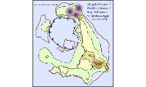 17. Teilweise womöglich schon vor dem zweiten Caldereneinbruch folgten u.a. Schlackenvulkane im Norden der heutigen Insel Thera, die dort noch immer die Topografie prägen. Die heutigen Calderenrandgipfel des Megalo Vouno und Kokkino Vouno setzten als Schlackenvulkane auf dem alten Peristeria-Vulkan des ersten Zyklus auf und wurden aus Fördergängen (Dykes) gespeist, die die Basaltlagen dieses alten Vulkans durchschlagen hatten.
