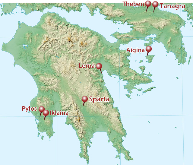Reliefkarte des Peloponnes als Navigationsgrundlage