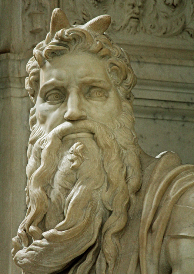 Portrait der gehörnten Moses-Figur von Michelangelo