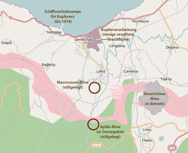 OSM-Karte mit aktiven und steillgelegten Minen- und Verarbeitungsanlagen