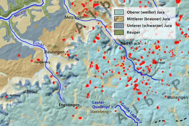 geologisches Geländemodell der schwäbischem Alb im Bereich des Uracher Vulkans