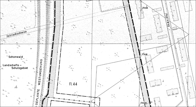 Ausschnitt aus dem Bebauungsplan W23 mit geplanter Westtangente