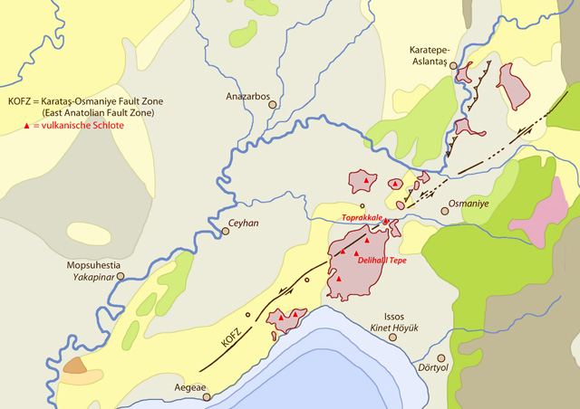 Differenzierung der vulkanischen Flächen in der geologischen Karte Kilikiens
