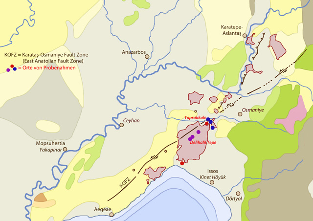 Lokalisierung der Lavaproben zum Toprakkale-Vulkanismus auf geologischer Karte