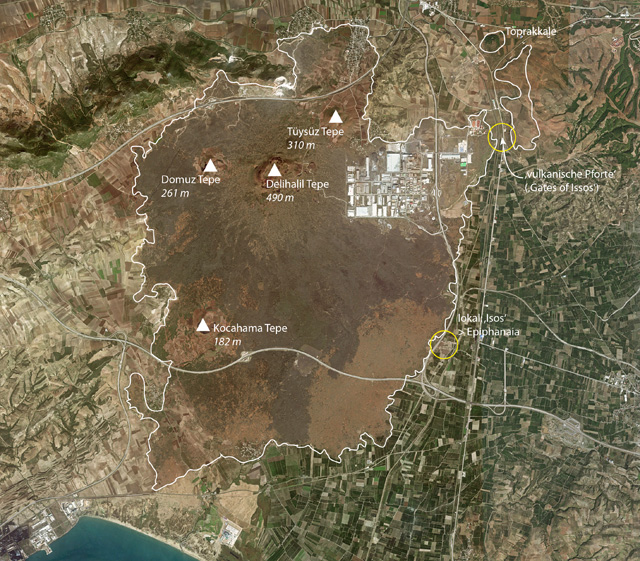 Konturierung der Lavaflächen um den Delihalil Tepe auf Google Earth-Grundlage