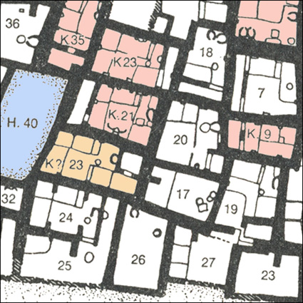 Ausschnitt aus den Stadtstrukturen von Catal Hüyük in Schicht VII
