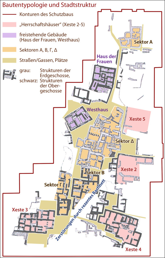 Systematisierung der Bauten im ausgegrabenen Bereich des minoischen Akrotiri