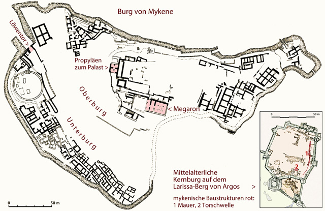 Die Burg von Mykene im Vergleich zur Kernburg auf der Larissa von Argos
