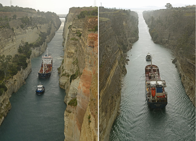 Kanal von Korinth - Lastschiffsverkehr in beide Richtungen