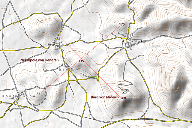 topografischer Plan des Umfeldes von Midea und Dendra