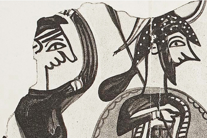 Ausschnitt aus der Kriegervase mit Portraits der Frau und eines Kriegers