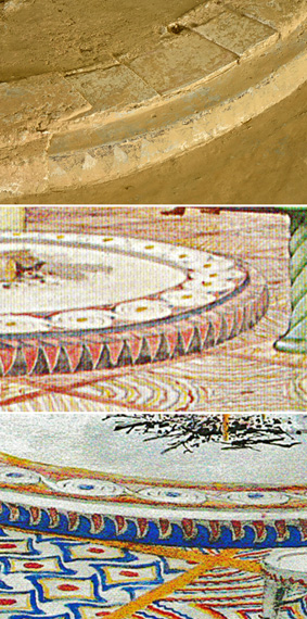 Feuerstelle im Thronsaal des Palasts von Pylos und ihre ornamentale Bemalung